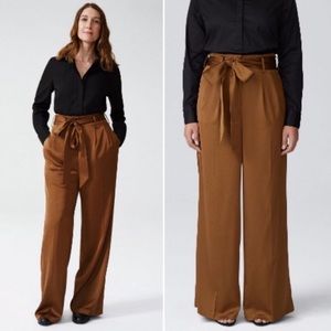 Universal Standard Tresa Wide Leg Tie Pants and Carmel Satin High Waist